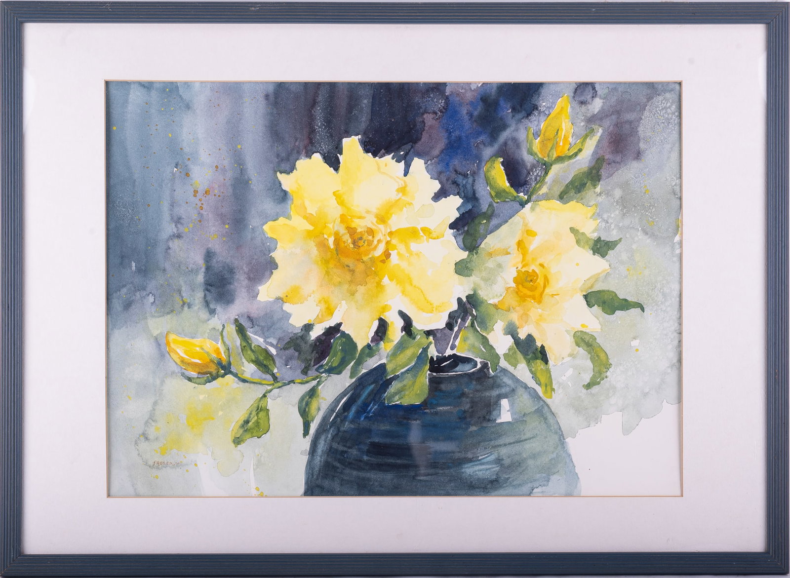 Vintage Impressionist Watercolor On Paper "Yellow Flowers": Title: Yellow Flowers Medium: Watercolor On Paper Size: 16.5 x 21.5 inches Frame: 21.5 x 27.5 inches Age: Vintage Condition: painting is in excellent condition. No damage has been observed. Signature: