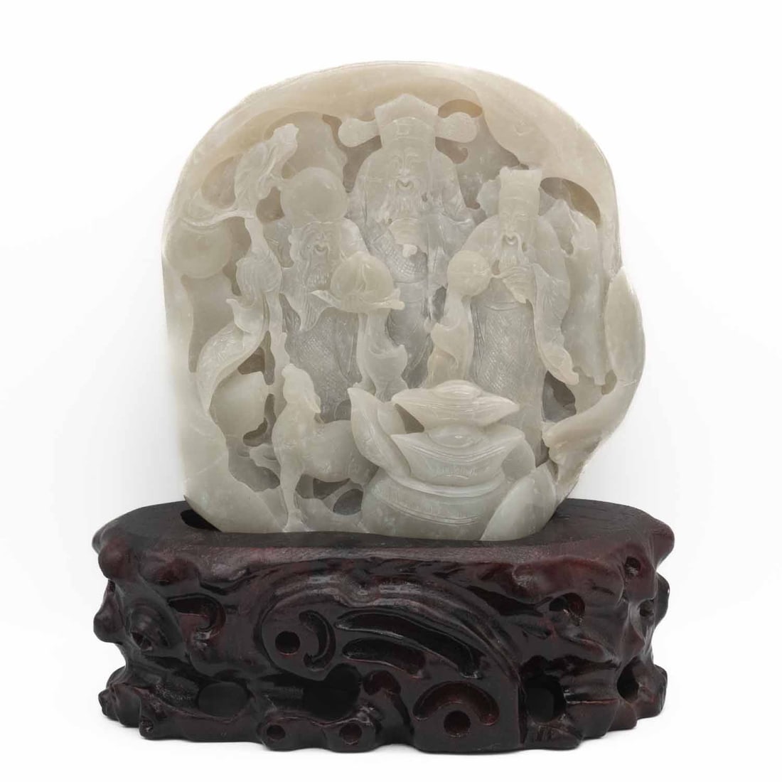 Vintage Chinese Carved White Jade Three Auspicious God Sculpture: Medium: White Jade Size: 8x4x9 inches Age/Detail: Vintage Chinese Carved Condition: great overall, check photo for condition reference. Provenance: Collection from Estate in Williamsburg LiveShipping 