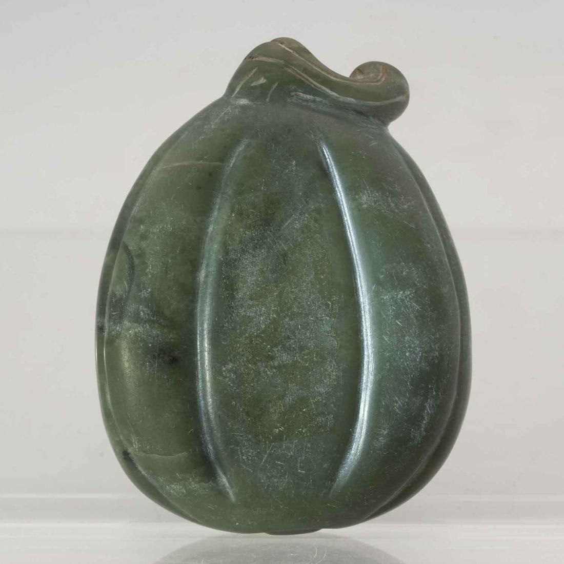 Chinese Carved Green Jade Melon Pendant: Medium: Green Jade Size: 2.5x1.8x0.5 inches Age/Detail: Chinese Carved Condition: great overall, check photo for condition reference. Provenance: Collection from Estate in Tribecca LiveShipping is NOT