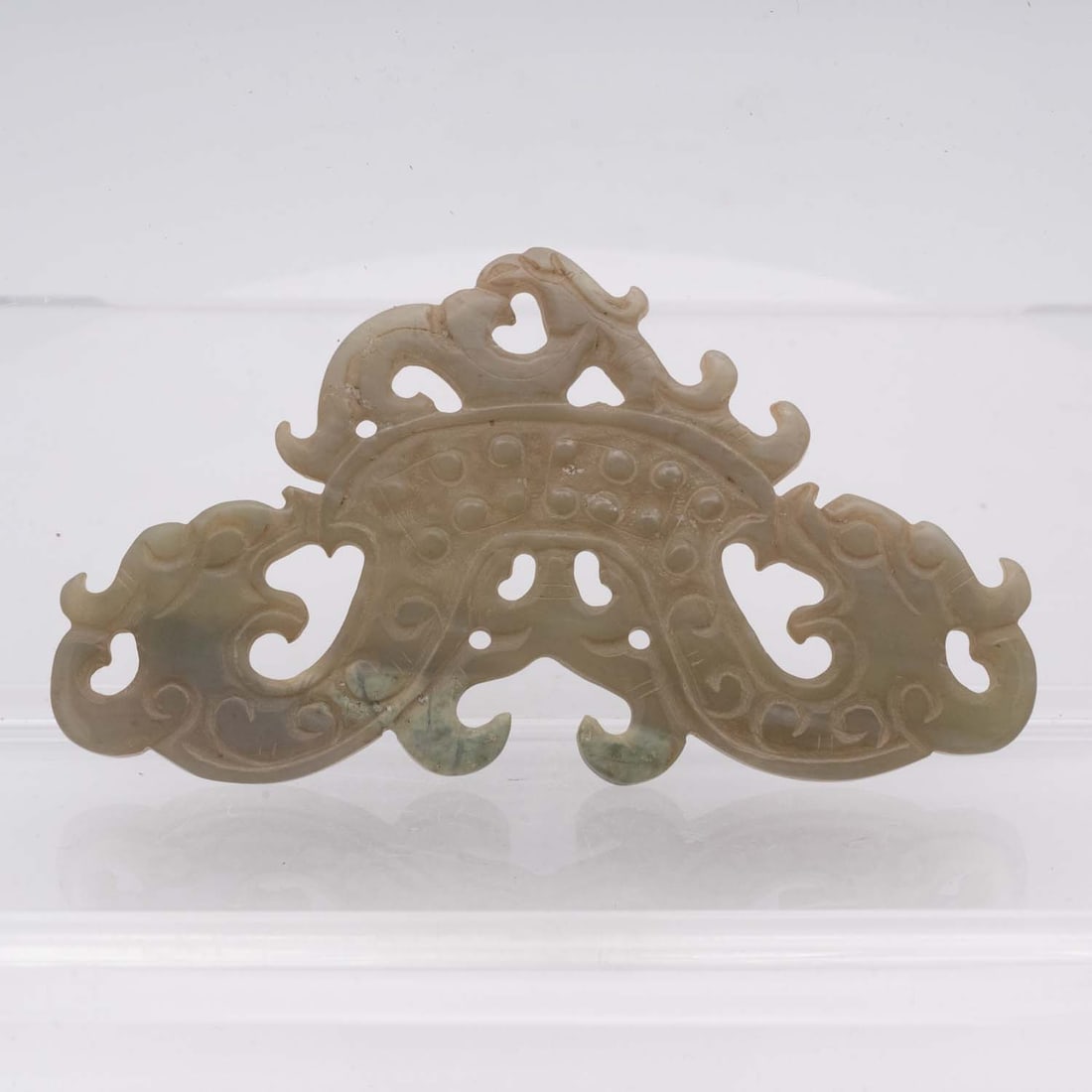 Antique Chinese Carved Jade Amulet: Medium: Jade Size: 4.3x2.5x0.2 inches Age/Detail: Antique Chinese Carved Condition: great overall, check photo for condition reference. Provenance: Collection from Estate in Tribecca LiveShipping is N