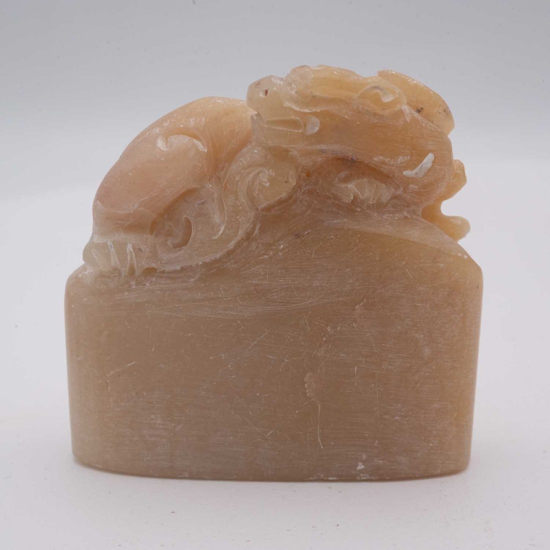 Chinese Carved Soapstone Mythical Beast Seal Stamp: Medium: Soapstone Size: 1.7x1.6x0.5 inches Age/Detail: Chinese Carved Condition: great overall, check photo for condition reference. Provenance: Collection from Estate in Tribecca LiveShipping is NOT 