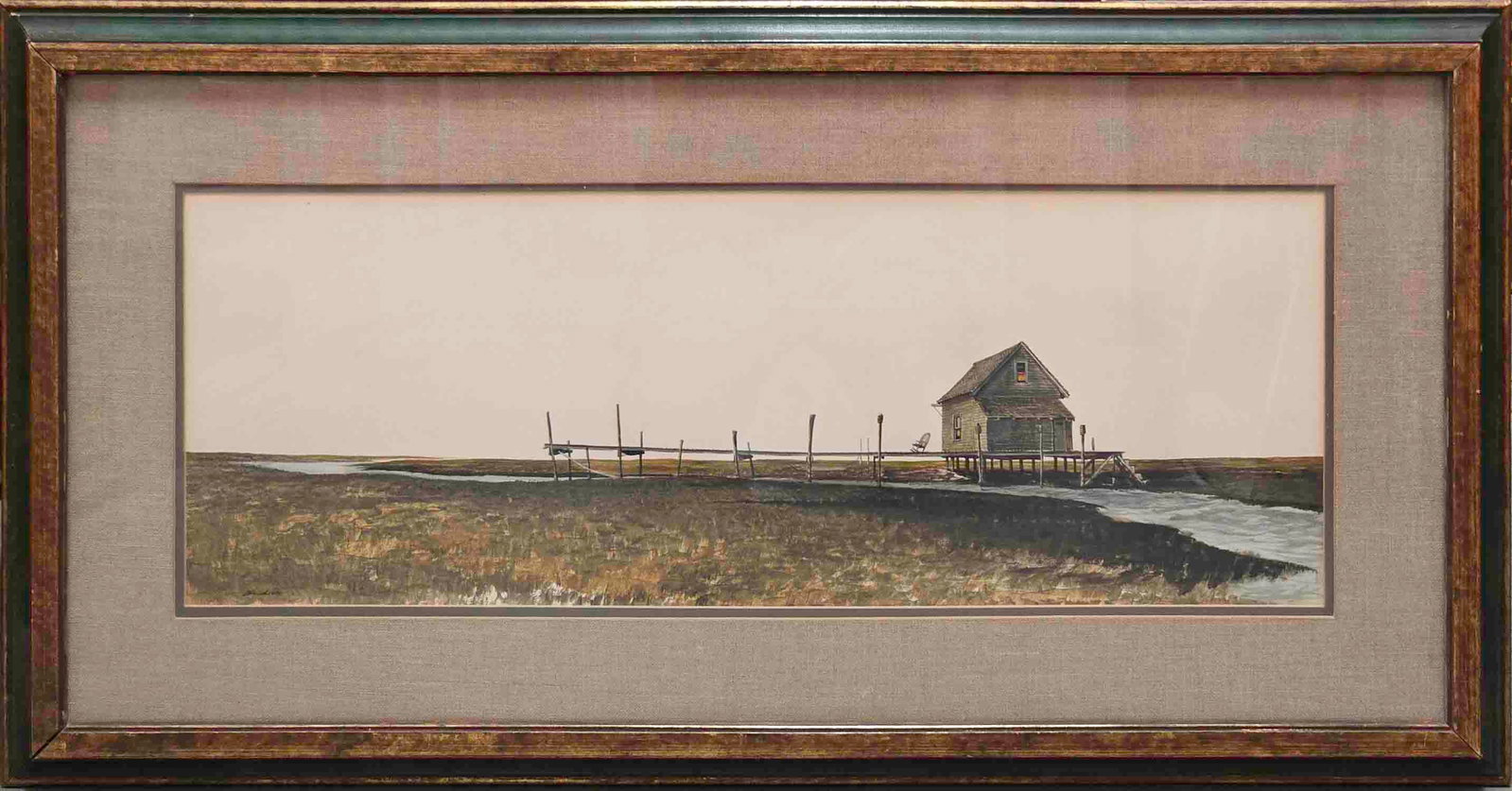 Vintage Large Lithograph On Paper "Barn House Landscape": Title: Barn House Landscape Medium: Lithograph On Paper Size: 10 x 28 inches Frame: 20 x 38 inches Age: Vintage Condition: Great, please check photo for condition reference Provenance: Combined shippi