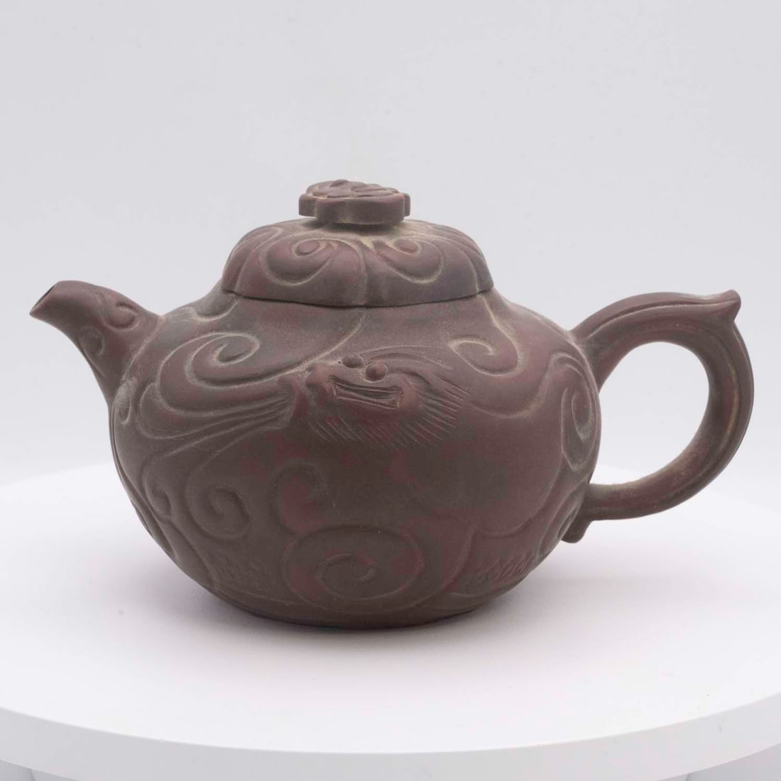 Old Chinese Xu Xiutang Inscribed Purple Clay Ruyi Tea Pot: Medium: Purple Clay Size: 6.5x4x3.5 inches Age/Detail: Old Chinese Xu Xiutang Inscribed Condition: great overall, check photo for condition reference. Provenance: Collection from Estate in Williamsbur