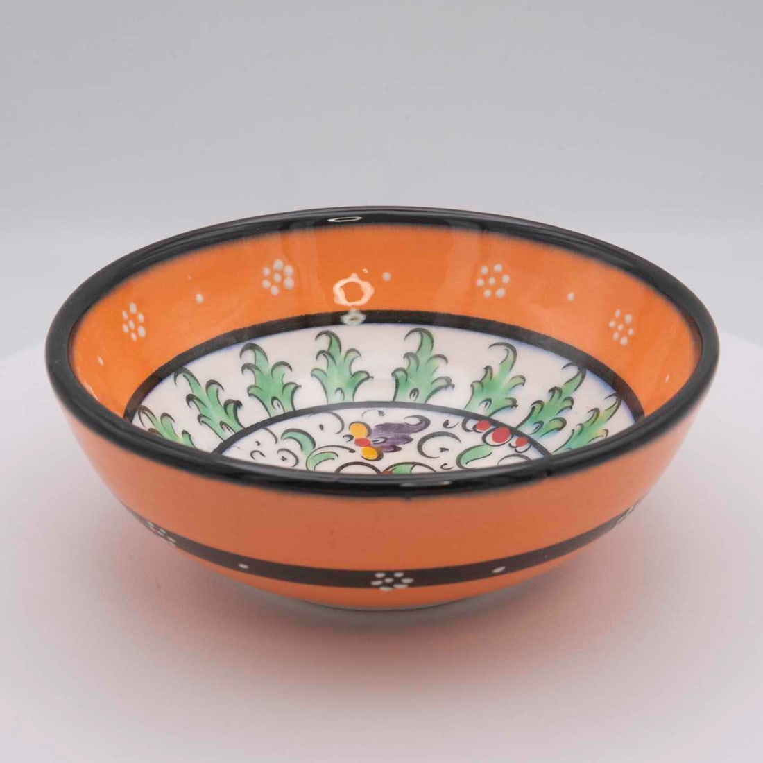 Vintage Handmade Turkish Floral Painted Ceramic Bowl: Medium: Ceramic Size: 4.8x4.8x1.7 inches Age/Detail: Vintage Handmade Turkish Floral Painted Condition: great overall, check photo for condition reference. Provenance: Collection from Estate in Willia