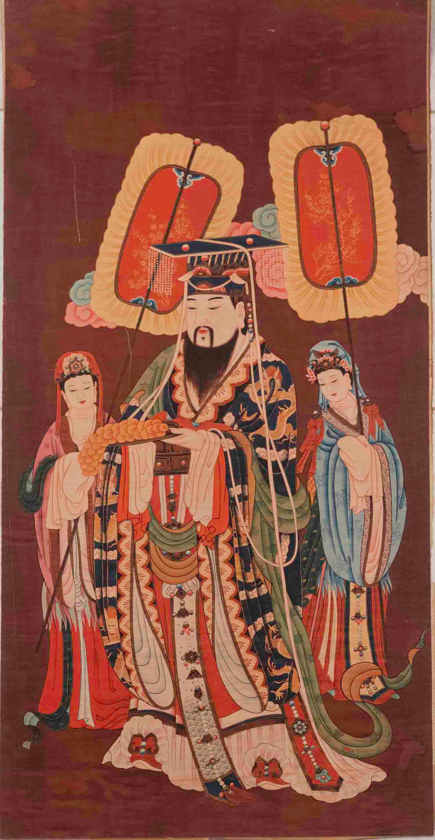 Large Chinese Possibly Hand-Colored Daoist Devotional Altar Print of a Celestial Deity with (1 of 5)