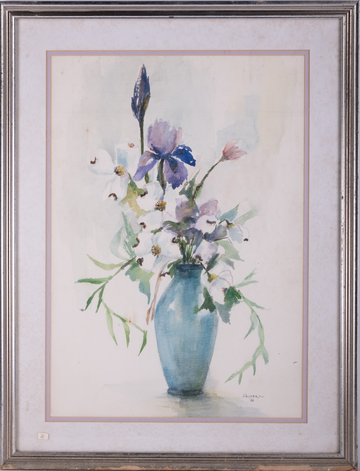 1956 Impressionist Watercolor On Paper "Flowers In Vase": Title: Flowers In Vase Medium: Watercolor On Paper Size: 21 x 15 inches Frame: 27.5 x 21.5 inches Age: 1956 Condition: Painting is in excellent condition. Frame has a some flaking on bottom Signature: