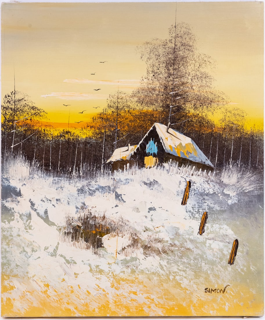 Vintage Scenic Oil On Canvas "Dusk At Winter": Title: Dusk At Winter Medium: Oil On Canvas Size: 20 x 24 inches Age: Vintage Condition: Great Overall All Signature: Signed Provenance: Collection From Glen Cove Combined shipping rate available. For