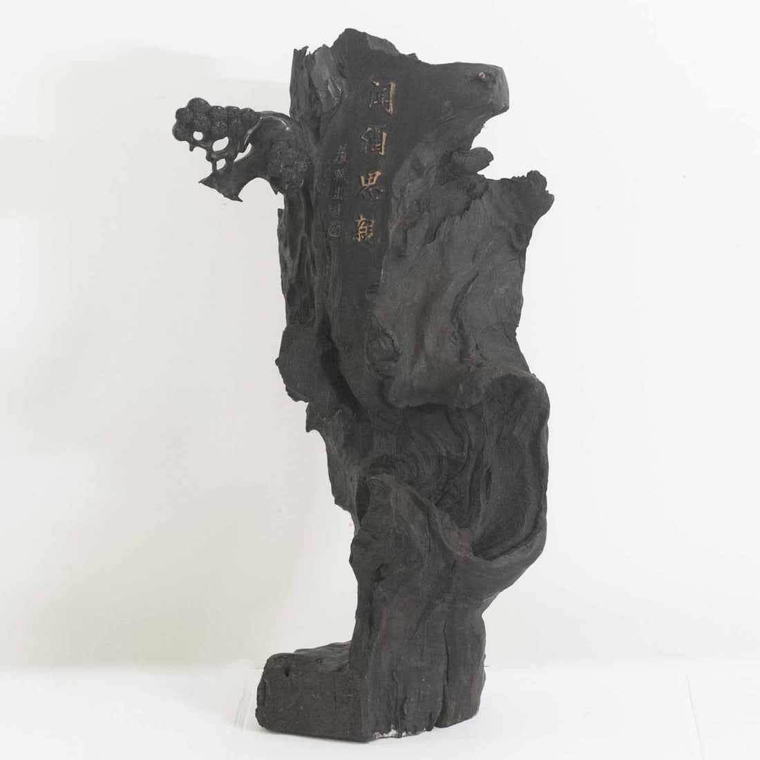 Antique Chinese Carved Black Wood Scholar's Sculpture: Medium: Black Wood Size: 5.3x9x18.3 inches Age/Detail: Antique Chinese Carved Condition: great overall, chips and damages, check photo for condition reference. Provenance: Collection from Estate in Wi