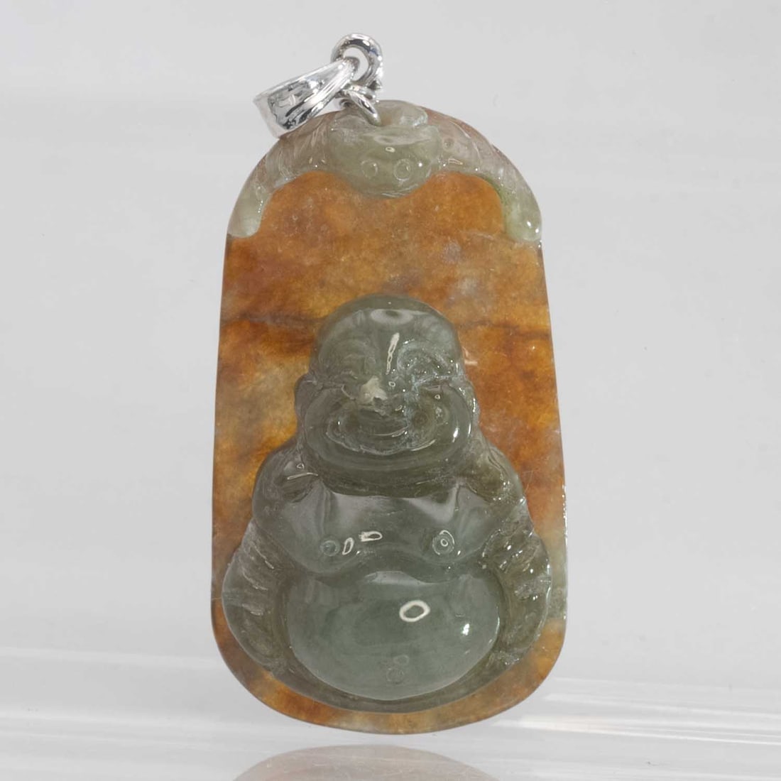 14k White Gold Bail Natural Jadeite Buddha Pendant (1 of 6)
