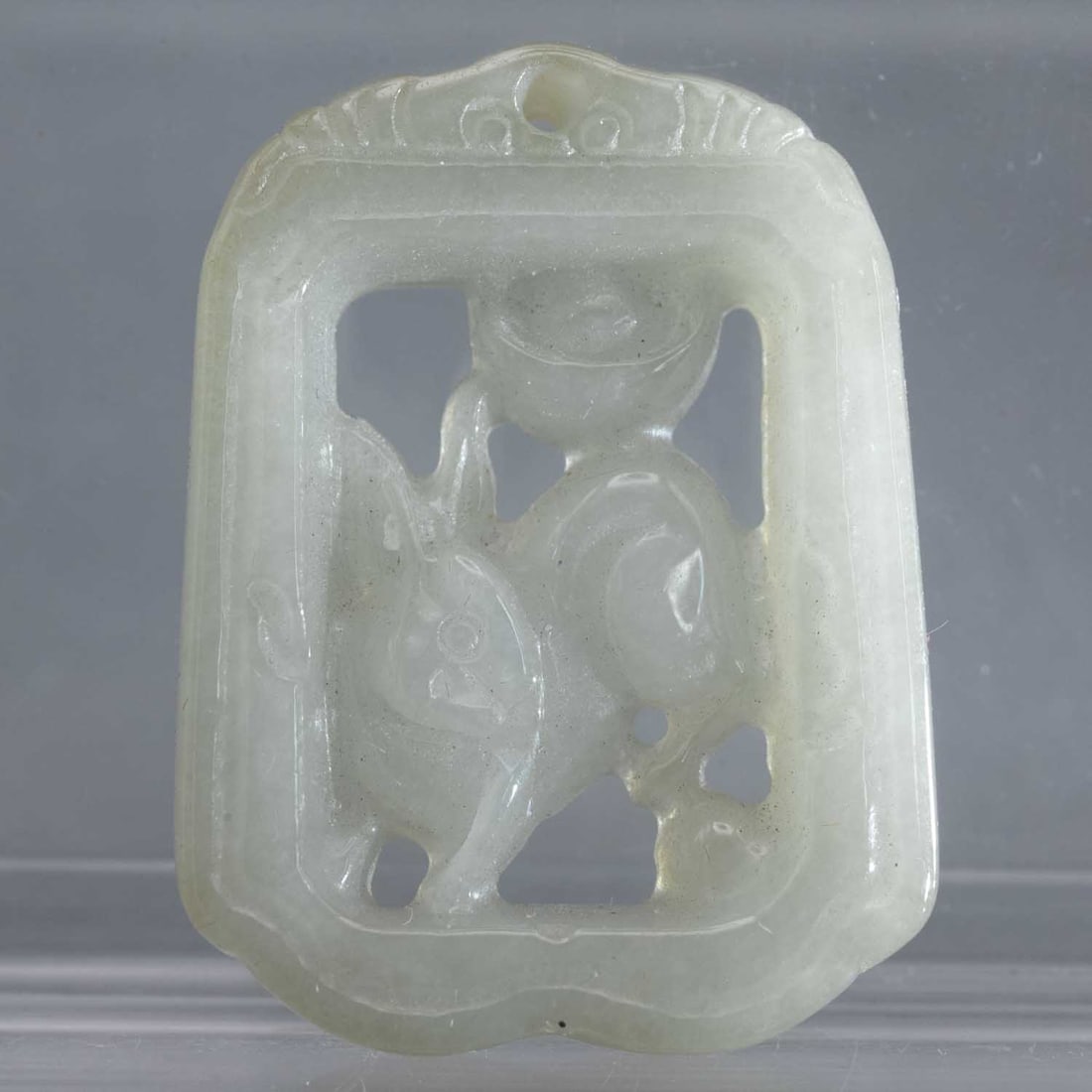 Vintage Chinese Carved Natural Icy White Nephrite Jade Rabbit Pendant: Medium: Natural Icy White Nephrite Jade Size: 1.5x1x0.3 inches Age/Detail: Vintage Chinese Carved Condition: great overall, check photo for condition reference. Provenance: Collection from Estate in W