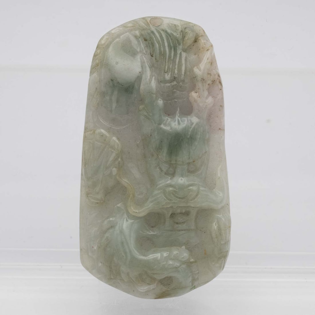 Chinese Hand Carved Type A Natural Jade Dragon Pendant: Medium: Type A Natural Jade Size: 2.5x1.5x0.4 inches Age/Detail: Chinese Hand Carved Condition: great overall, check photo for condition reference. Provenance: Collection from Estate in Tribecca LiveS