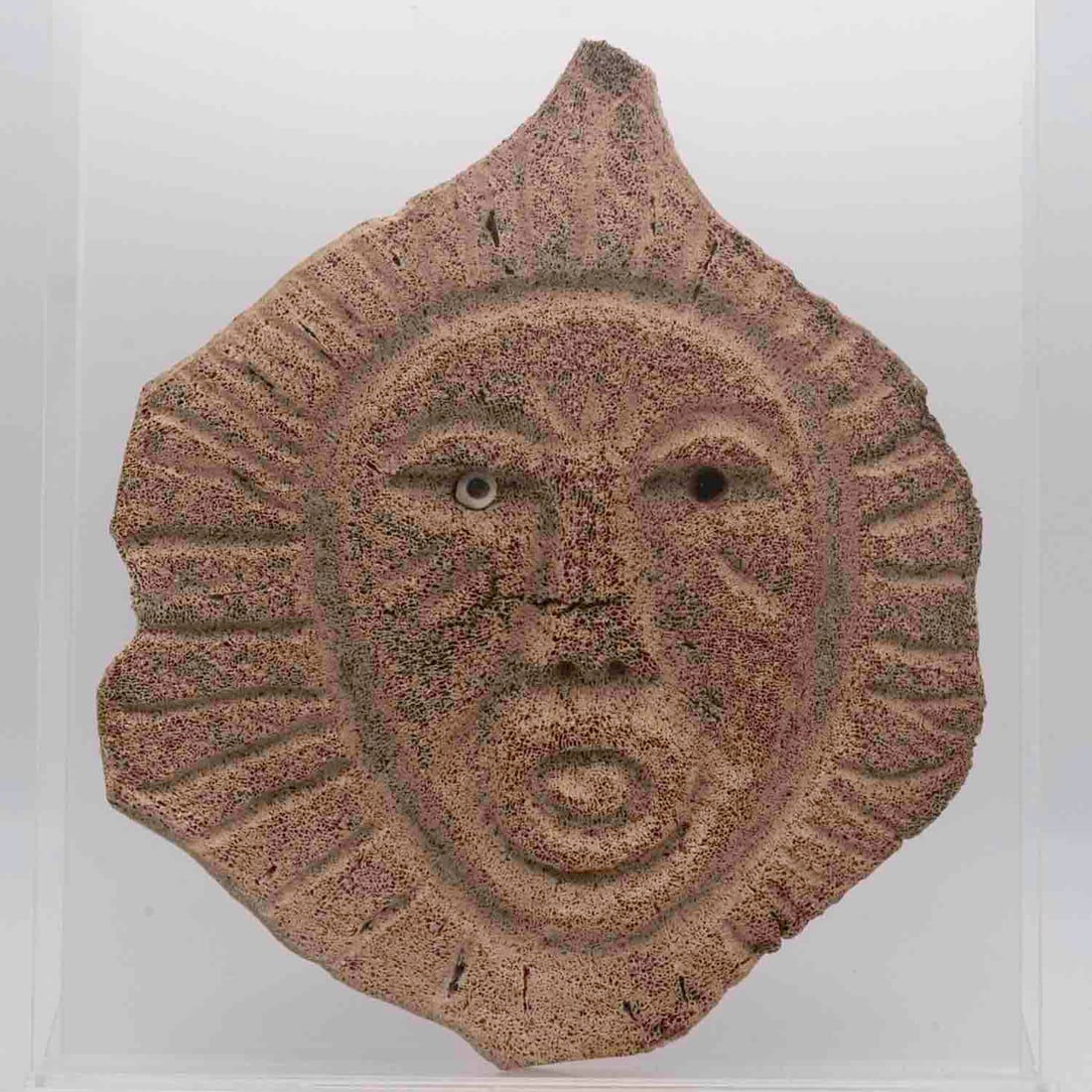 Pre-Columbian / Taino Style Wood Cork Face Plaque: Medium: Wood Cork Size: 8.3x7.3x1.5 inches Age/Detail: Pre-Columbian / Taino Style Condition: great overall, check photo for condition reference. Provenance: Collection from Estate in Williamsburg