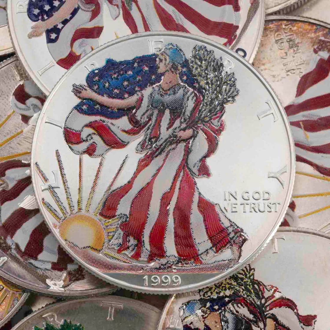 Random Year/Design Colorized American Silver Eagle 1oz Silver Coin (1 of 2)
