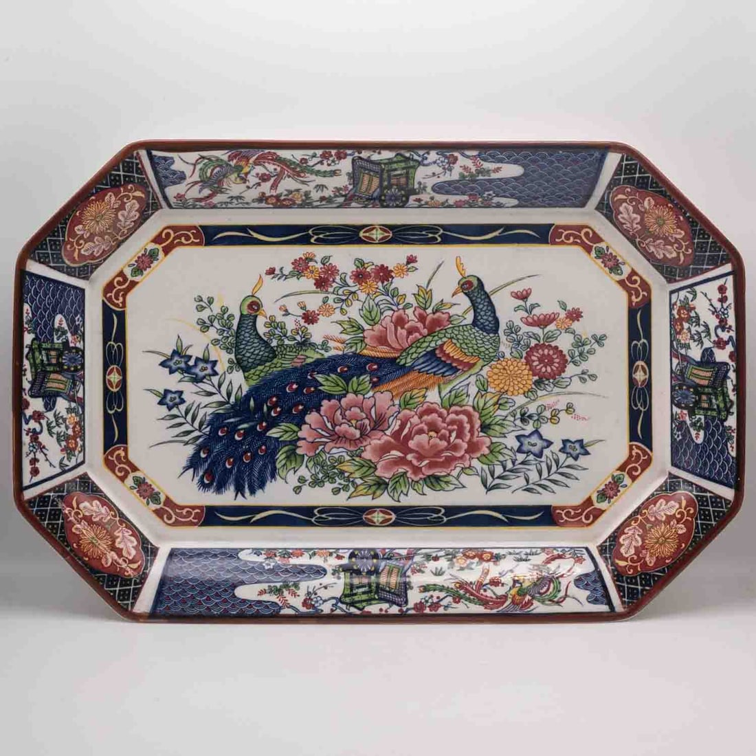 Japanese Kutani Porcelain Peacock Decorated Tray