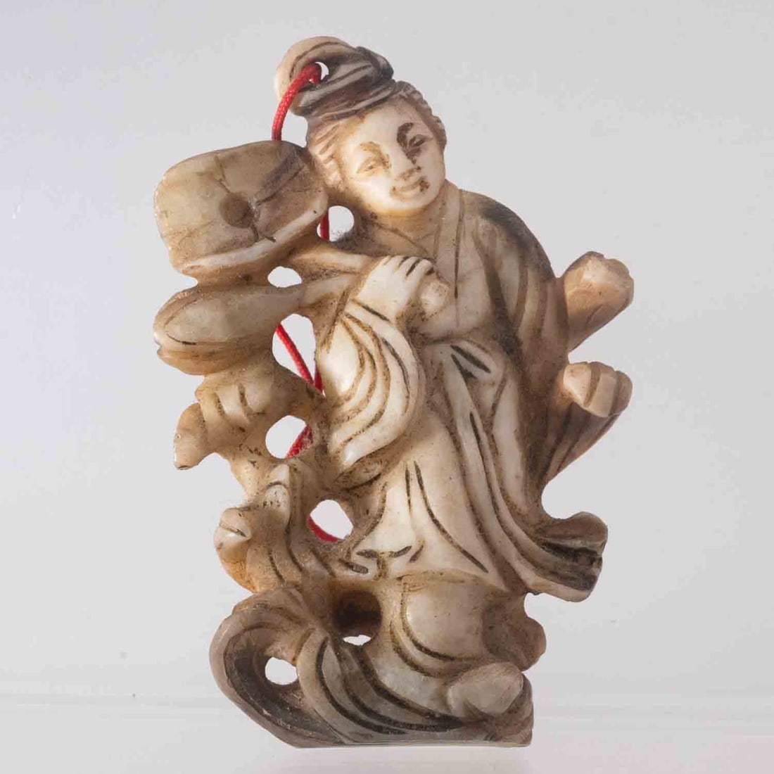 Antique Chinese Carved White Nephrite Jade Lady And Lotus Pendant: Medium: White Nephrite Jade Size: 2.1x3x0.6 inches Age/Detail: Antique Chinese Carved Condition: great overall, check photo for condition reference. Provenance: Collection from Estate in Williamsburg 