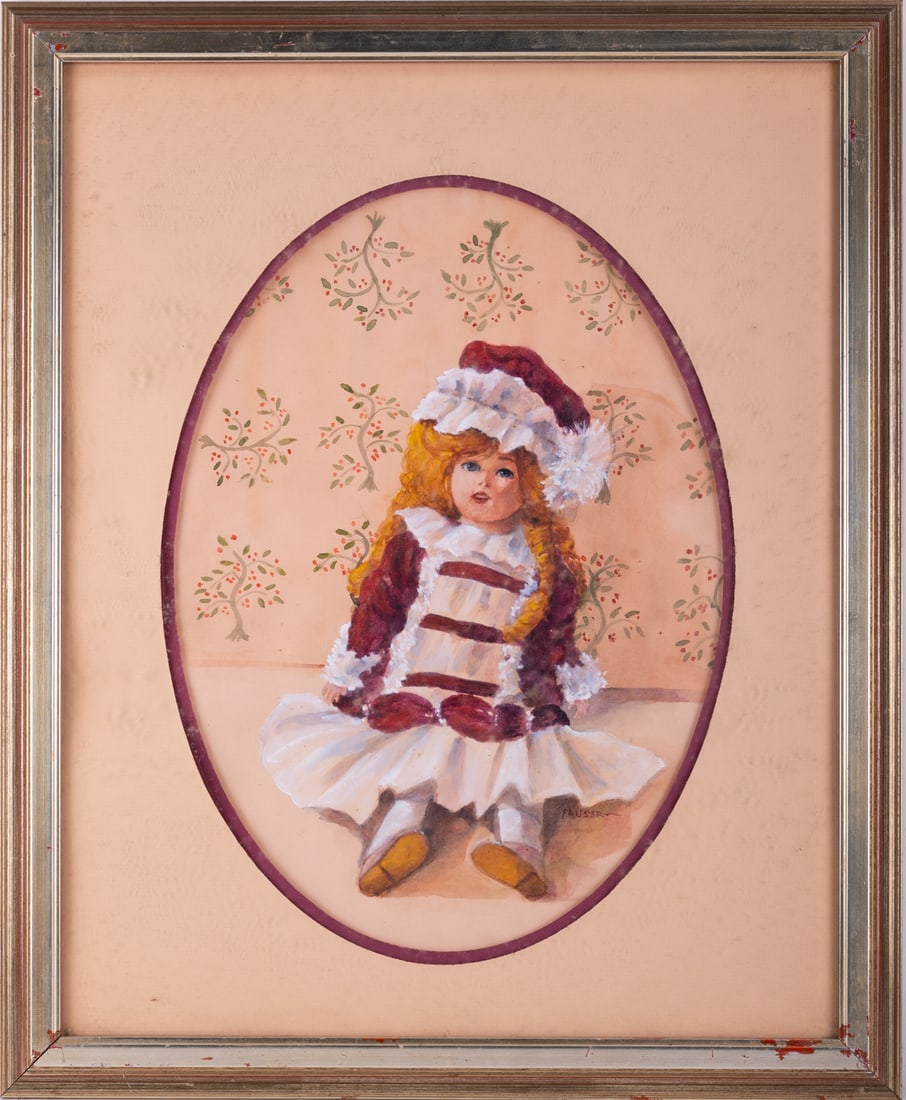 Vintage Impressionist Watercolor On Paper "Portrait Of Doll": Title: Portrait Of Doll Medium: Watercolor On Paper Size: 16.5 x 11.5 inches Frame: 22 x 18 inches Age: Vintage Condition: Painting is in excellent condition. dirts inside the glass, no damage on the 