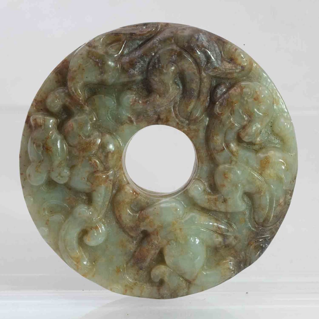 Old Chinese Carved Xiu Jade Round Disc