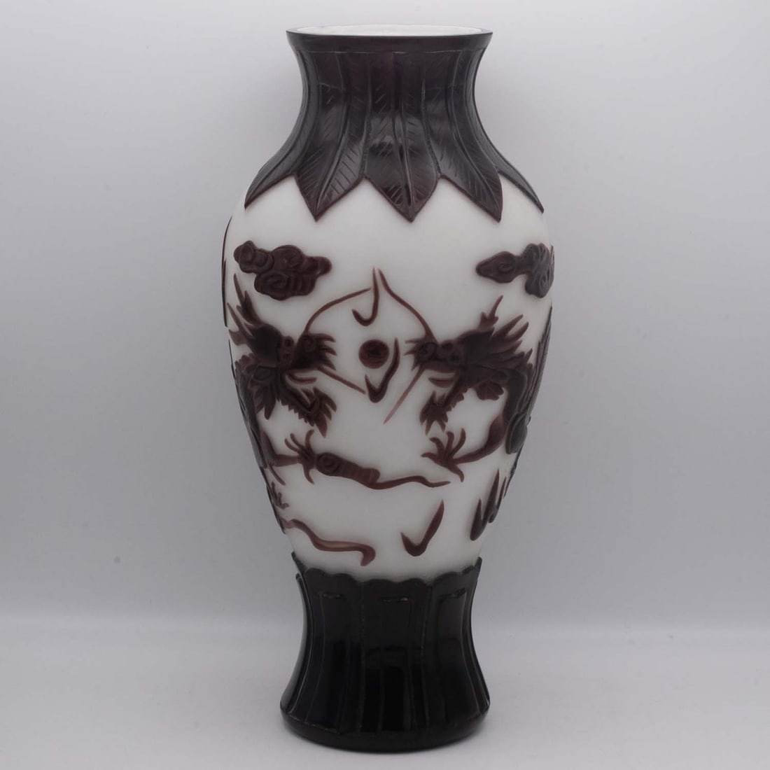 Antique Chinese Peking Glass Double Dragon Vase