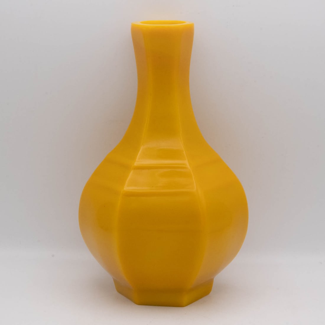 Antique Chinese Yellow Peking Glass Six Sided Vase: Medium: Yellow Peking Glass Size: 5.3x5.3x8.5 inches Age/Detail: Antique Chinese Condition: great overall, check photo for condition reference. Provenance: Collection from Estate in Williamsburg