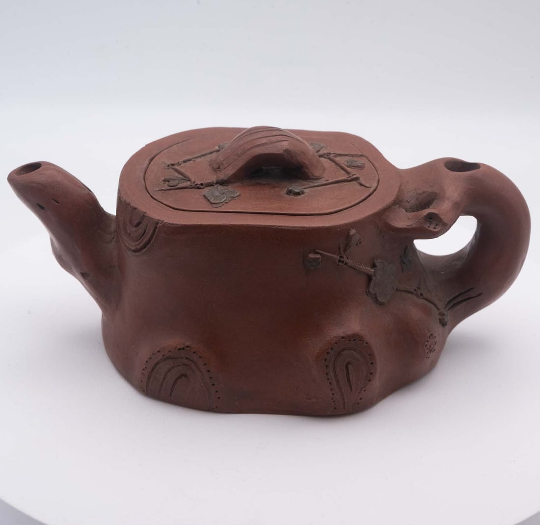 Chinese Artist Zhao JunYao Purple Clay Tea Pot: Medium: Purple Clay Size: 6.5x4x2.7 inches Age/Detail: Chinese Artist Zhao JunYao Condition: great overall, check photo for condition reference. Provenance: Collection from Estate in Tribecca Please v