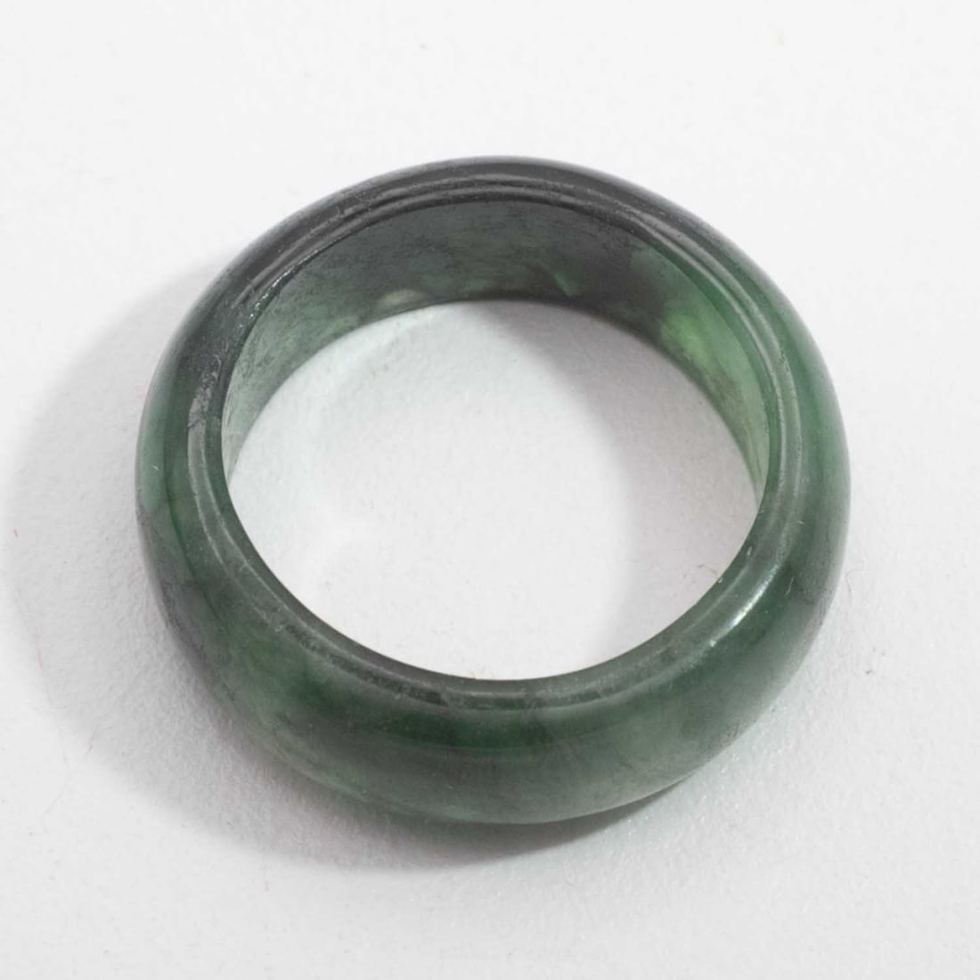 Natural Nephrite Green Jade Band Ring: Medium: Natural Nephrite Green Jade Size: US6.5 Age/Detail: Condition: great overall, check photo for condition reference. Provenance: Collection from Estate in Williamsburg Please view all the photos