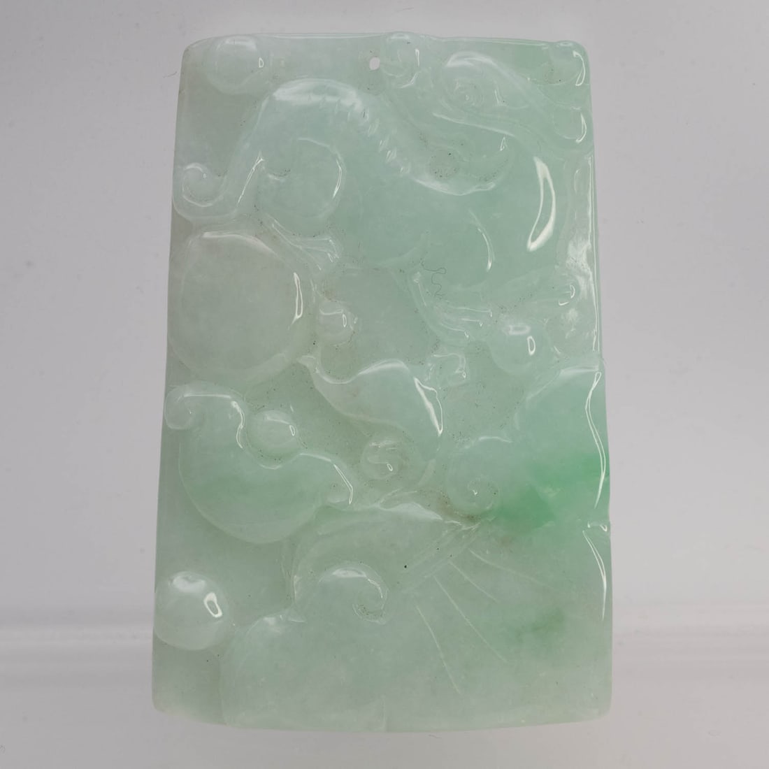 Old Chinese Carved Natural Jadeite Ruyi Pendant: Medium: Natural Jadeite Size: 2.2x1.5x0.3 inches Age/Detail: Old Chinese Carved Condition: great overall, check photo for condition reference. Provenance: Collection from Estate in Williamsburg Please