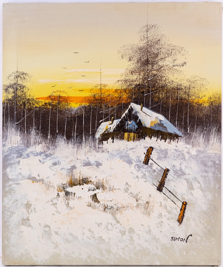 Vintage Oil On Canvas "Winter Scene": Title: Winter Scene Medium: Oil On Canvas Size: 20 x 24 inches Age: Vintage Condition: Great Overall All Signature: Provenance: Collection From Glen Cove Please view all the photos as they are part of