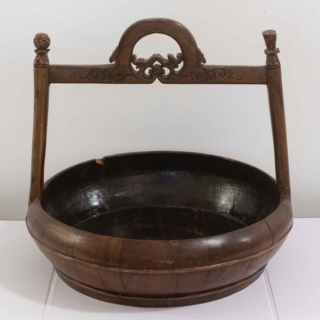 Antique Chinese Wood Basket: Medium: Wood Size: 15x15x14 Age/Detail: Antique Chinese Condition: great overall, check photo for condition reference. Provenance: Collection from Estate in Tribecca Please view all the photos as they