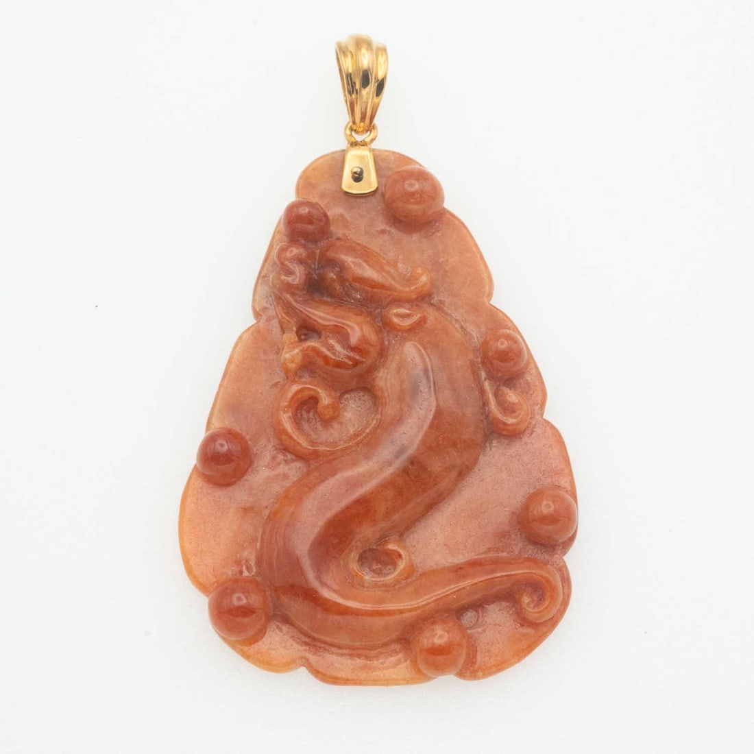 14K Gold Latch Type A Red Jadeite Carved Dragon Pendant With Certificate