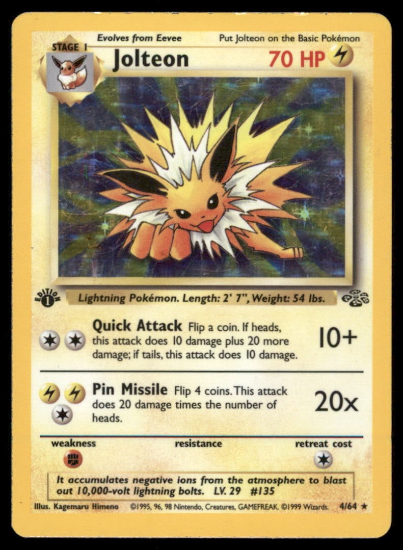 Jolteon 4/64 Jungle Pokemon Card 1st Edition Holo: We offer combined shipping on multiple items. Buyers may also arrange their own shipping. LiveShipping is a separate and independent option for shipping that is NOT a part of the auction house or thei