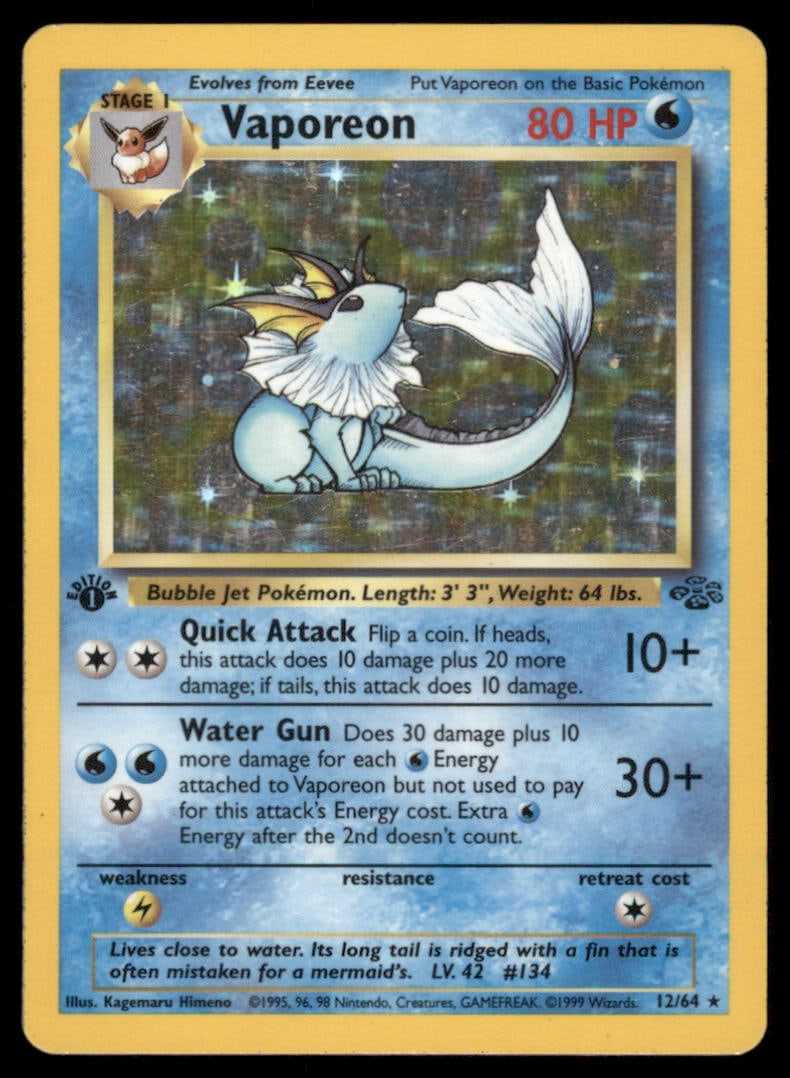 Vaporeon 12/64 Jungle Pokemon Card 1st Edition Holo: We offer combined shipping on multiple items. Buyers may also arrange their own shipping. LiveShipping is a separate and independent option for shipping that is NOT a part of the auction house or thei