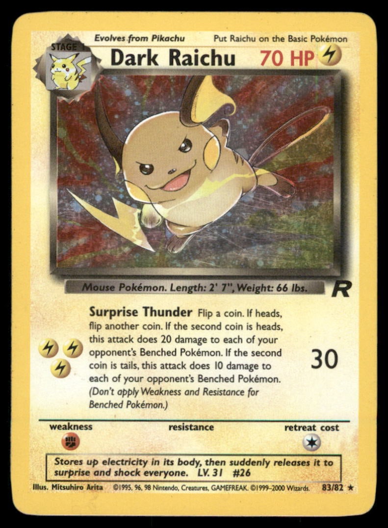 Dark Raichu 83/82 Team Rocket Pokemon Card Unlimited Holo (1 of 2)