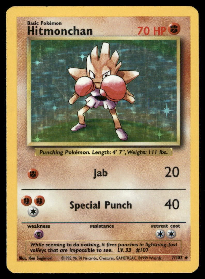 Hitmonchan 7/102 Holo Base Set Unlimited Pokemon Card: We offer combined shipping on multiple items. Buyers may also arrange their own shipping. LiveShipping is a separate and independent option for shipping that is NOT a part of the auction house or thei