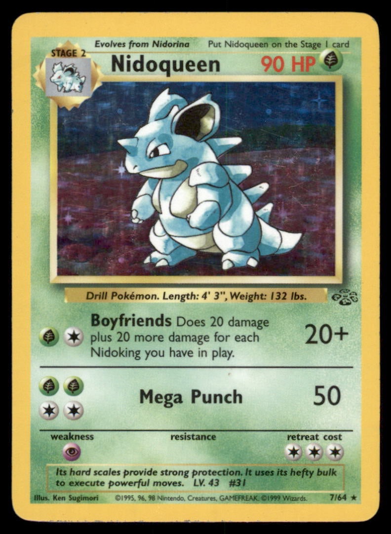 Nidoqueen 7/64 Jungle Pokemon Card Unlimited Holo: We offer combined shipping on multiple items. Buyers may also arrange their own shipping. LiveShipping is a separate and independent option for shipping that is NOT a part of the auction house or thei