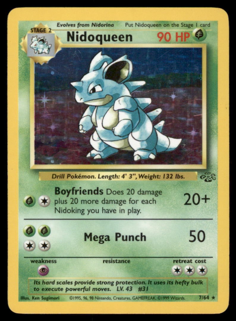 Nidoqueen 7/64 Jungle Pokemon Card Unlimited Holo: We offer combined shipping on multiple items. Buyers may also arrange their own shipping. LiveShipping is a separate and independent option for shipping that is NOT a part of the auction house or thei
