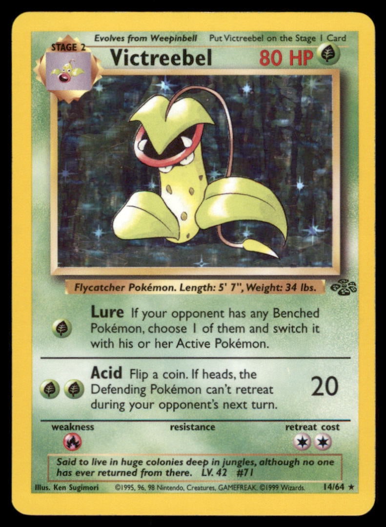 Victreebel 14/64 Jungle Pokemon Card Unlimited Holo: We offer combined shipping on multiple items. Buyers may also arrange their own shipping. LiveShipping is a separate and independent option for shipping that is NOT a part of the auction house or thei
