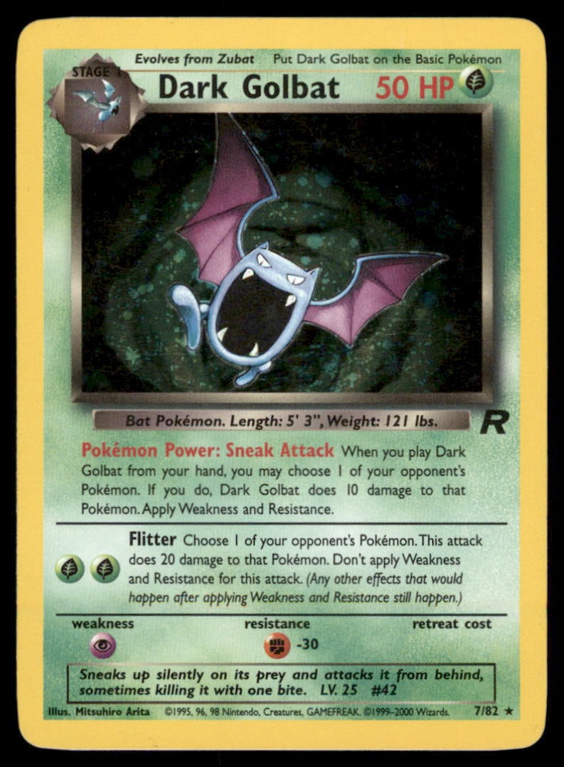 Dark Golbat 7/82 Team Rocket Pokemon Card Unlimited Holo: We offer combined shipping on multiple items. Buyers may also arrange their own shipping. LiveShipping is a separate and independent option for shipping that is NOT a part of the auction house or thei