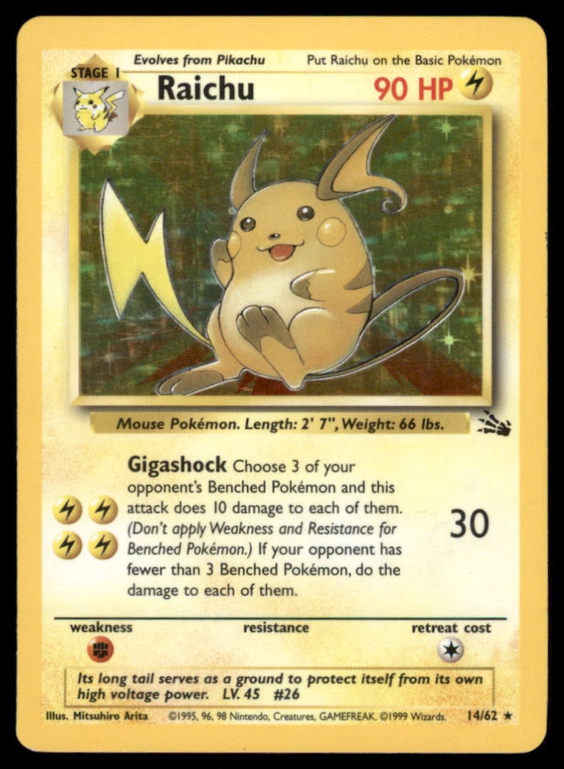 Raichu 14/62 Fossil Pokemon Card Unlimited Holo: We offer combined shipping on multiple items. Buyers may also arrange their own shipping. LiveShipping is a separate and independent option for shipping that is NOT a part of the auction house or thei