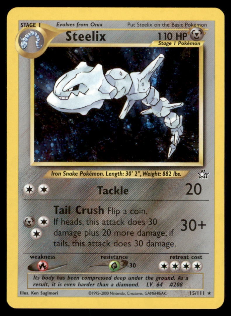 Steelix 15/111 Neo Genesis Pokemon Card Unlimited Holo: We offer combined shipping on multiple items. Buyers may also arrange their own shipping. LiveShipping is a separate and independent option for shipping that is NOT a part of the auction house or thei