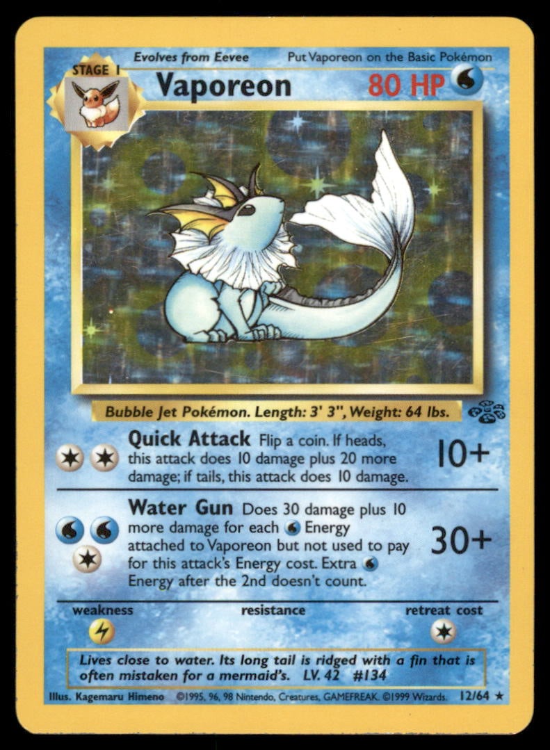 Vaporeon 12/64 Jungle Pokemon Card Unlimited Holo: We offer combined shipping on multiple items. Buyers may also arrange their own shipping. LiveShipping is a separate and independent option for shipping that is NOT a part of the auction house or thei
