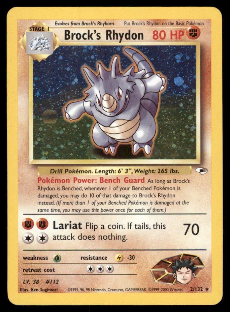 Brock's Rhydon 2/132 Gym Heroes Pokemon Card Unlimited Holo: We offer combined shipping on multiple items. Buyers may also arrange their own shipping. LiveShipping is a separate and independent option for shipping that is NOT a part of the auction house or thei