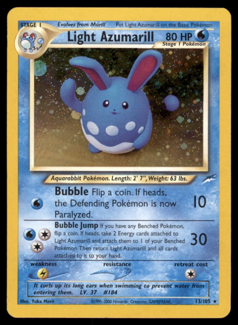 Light Azumarill 13/105 Neo Destiny Pokemon Card Unlimited Holo: We offer combined shipping on multiple items. Buyers may also arrange their own shipping. LiveShipping is a separate and independent option for shipping that is NOT a part of the auction house or thei