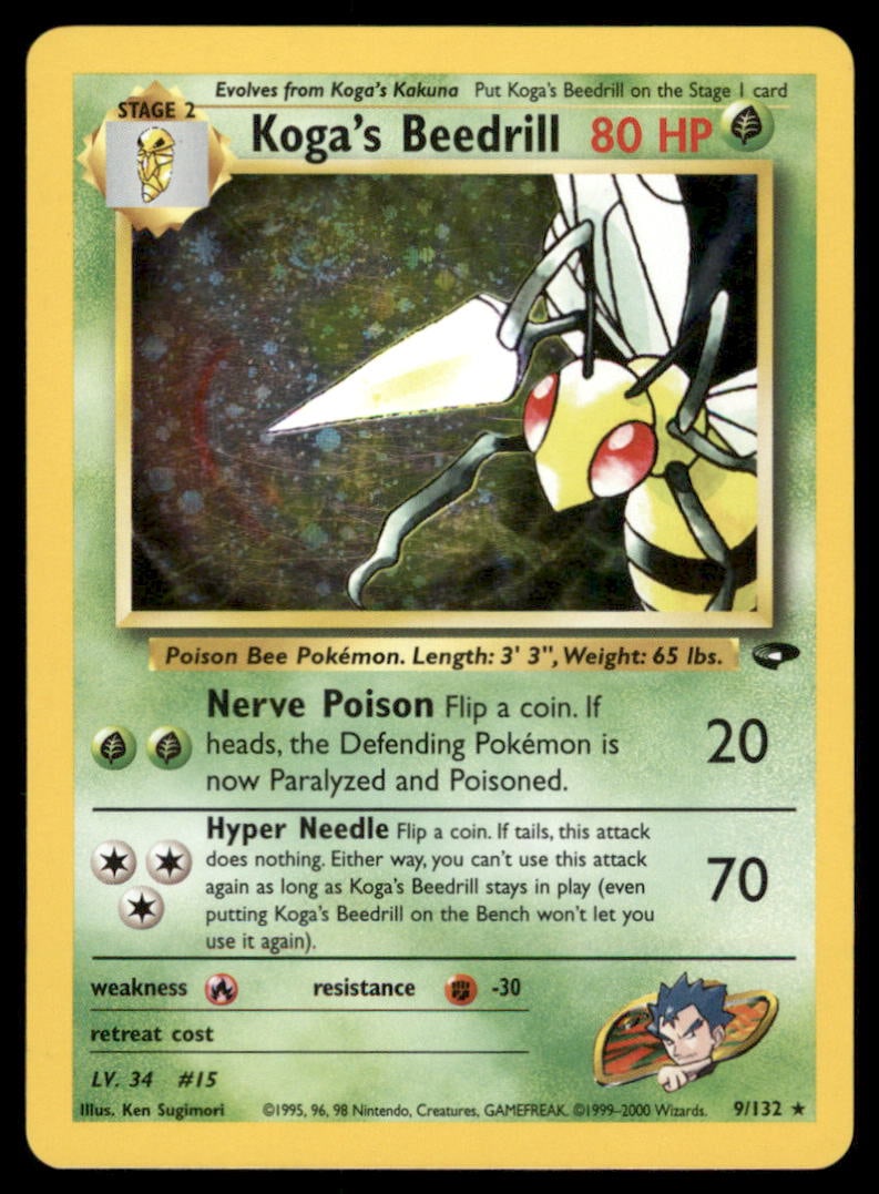 Koga's Beedrill 9/132 Gym Challenge Pokemon Card Unlimited Holo: We offer combined shipping on multiple items. Buyers may also arrange their own shipping. LiveShipping is a separate and independent option for shipping that is NOT a part of the auction house or thei