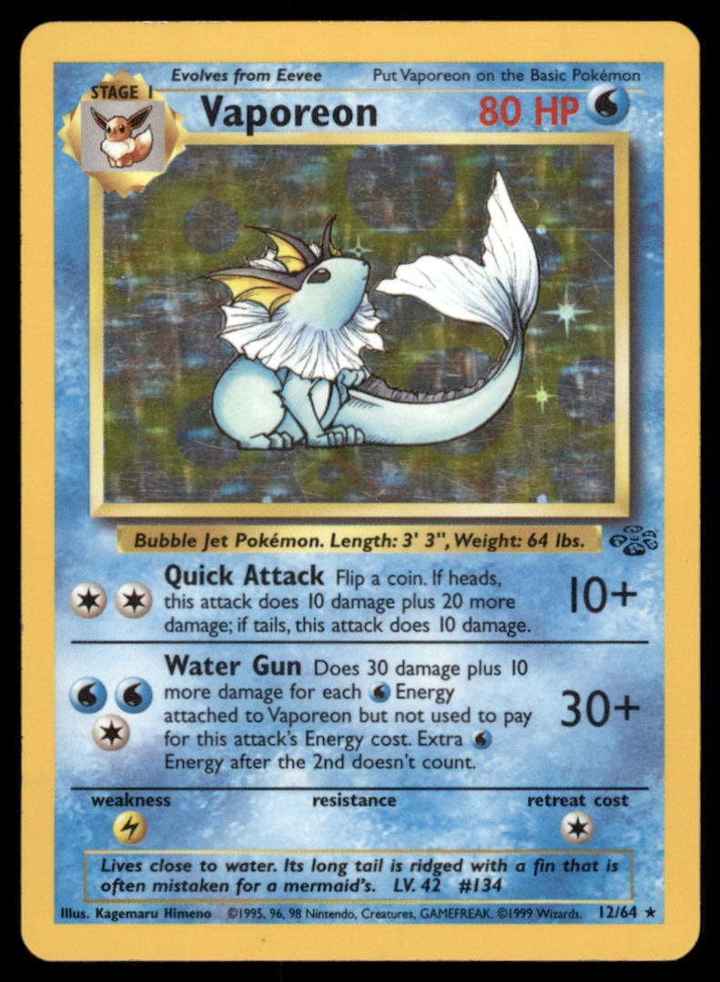 Vaporeon 12/64 Jungle Pokemon Card Unlimited Holo (1 of 2)