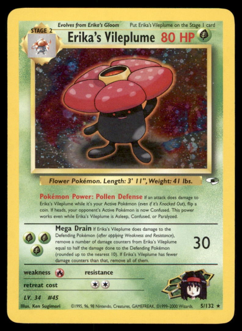 Erika's Vileplume 5/132 Gym Heroes Pokemon Card Unlimited Holo: We offer combined shipping on multiple items. Buyers may also arrange their own shipping. LiveShipping is a separate and independent option for shipping that is NOT a part of the auction house or thei