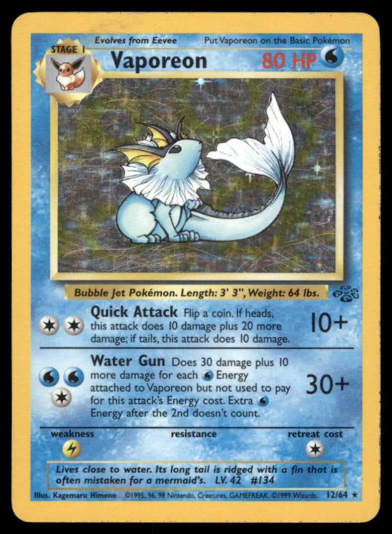 Vaporeon 12/64 Jungle Pokemon Card Unlimited Holo: We offer combined shipping on multiple items. Buyers may also arrange their own shipping. LiveShipping is a separate and independent option for shipping that is NOT a part of the auction house or thei