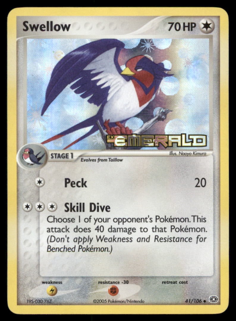 Swellow 41/106 Emerald Pokemon Card Reverse Holo: We offer combined shipping on multiple items. Buyers may also arrange their own shipping. LiveShipping is a separate and independent option for shipping that is NOT a part of the auction house or thei