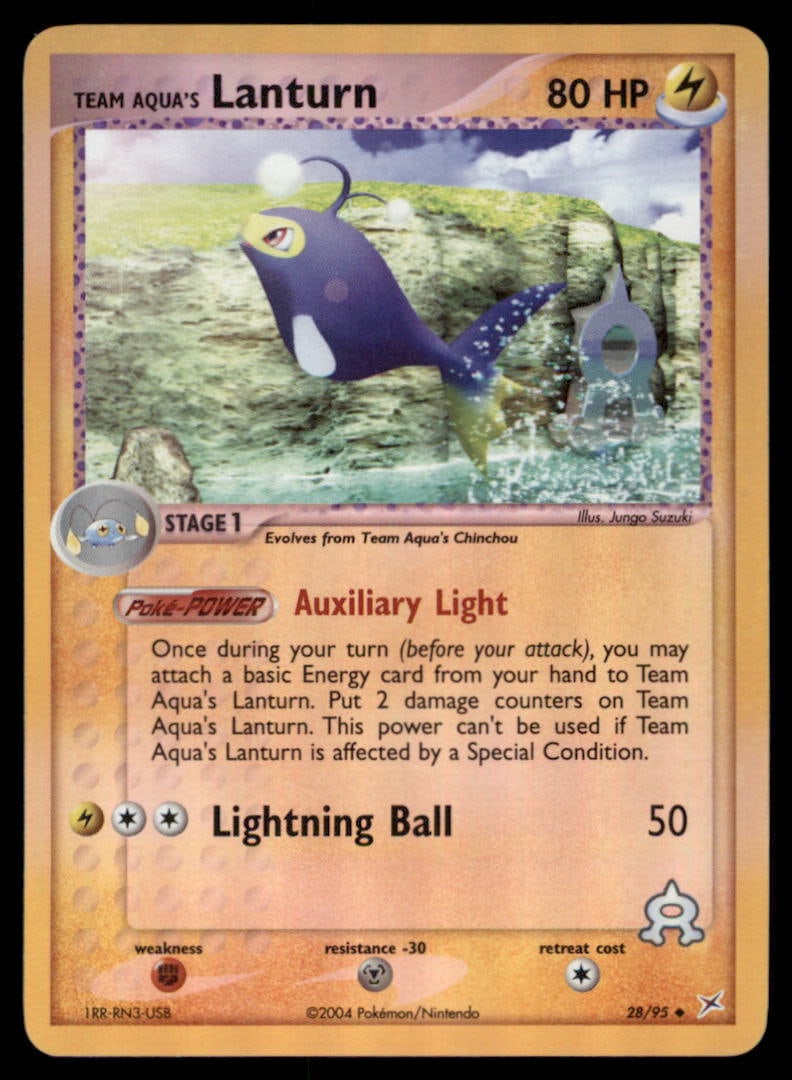 Team Aqua's Lanturn 28/95 Team Magma vs Team Aqua Pokemon Card Reverse Holo: We offer combined shipping on multiple items. Buyers may also arrange their own shipping. LiveShipping is a separate and independent option for shipping that is NOT a part of the auction house or thei