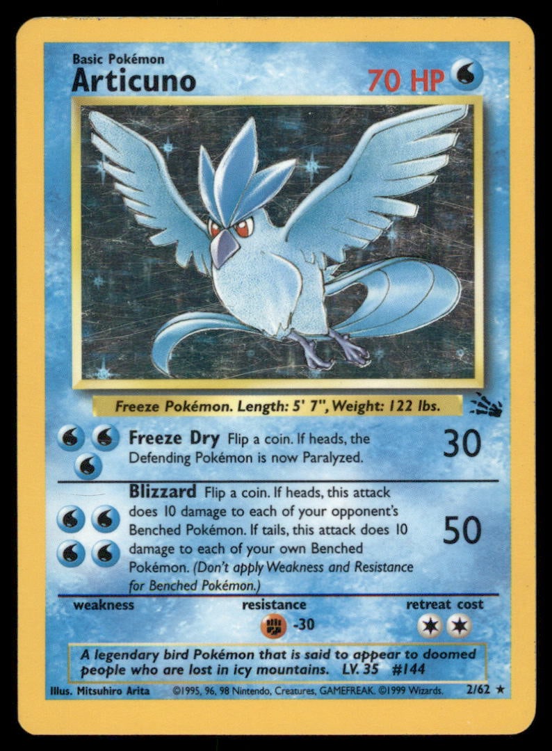 Articuno 2/62 Fossil Pokemon Card Unlimited Holo: We offer combined shipping on multiple items. Buyers may also arrange their own shipping. LiveShipping is a separate and independent option for shipping that is NOT a part of the auction house or thei
