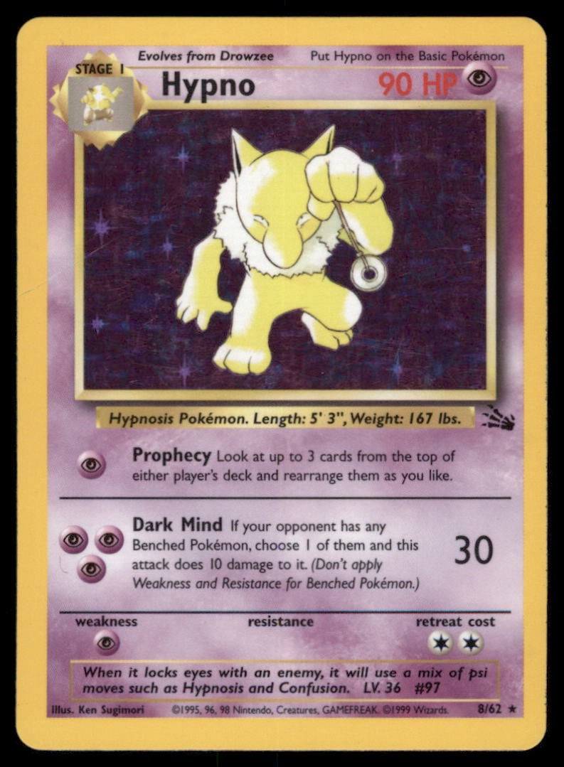 Hypno 8/62 Fossil Pokemon Card Unlimited Holo: We offer combined shipping on multiple items. Buyers may also arrange their own shipping. LiveShipping is a separate and independent option for shipping that is NOT a part of the auction house or thei